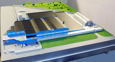 Макет завода по производству пластиковых крышек масштабная модель